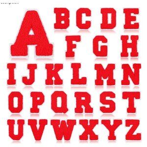 26pcs Chenille RED Letter Alphabet 3in Embroidered Iron-on Patch